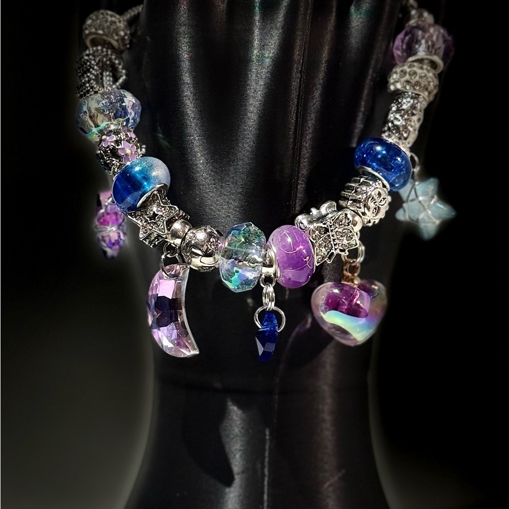 Celestial Silver and Purple Charm Bracelet